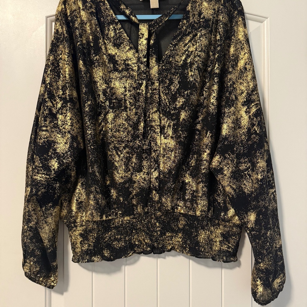 Michael Kors Dolman Sleeve V Neck Metallic Blouse Size L